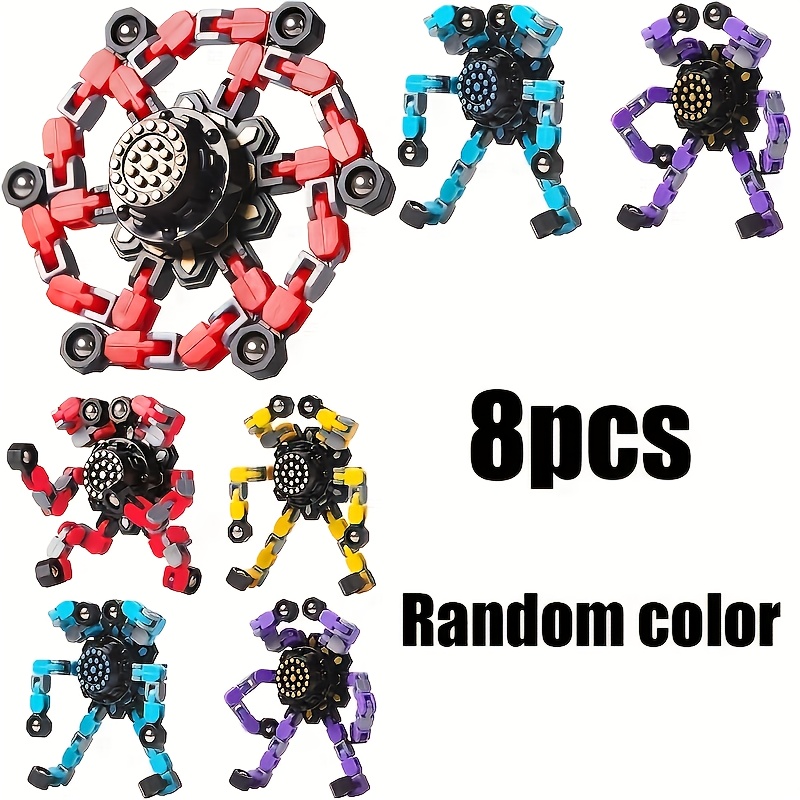 4 8pcs transformable finger rotators random   transformable robot toys finger toys fun toys deformable chain robots finger spinners spinner toys suitable for teenagers birthday graduation christmas and party gifts holiday