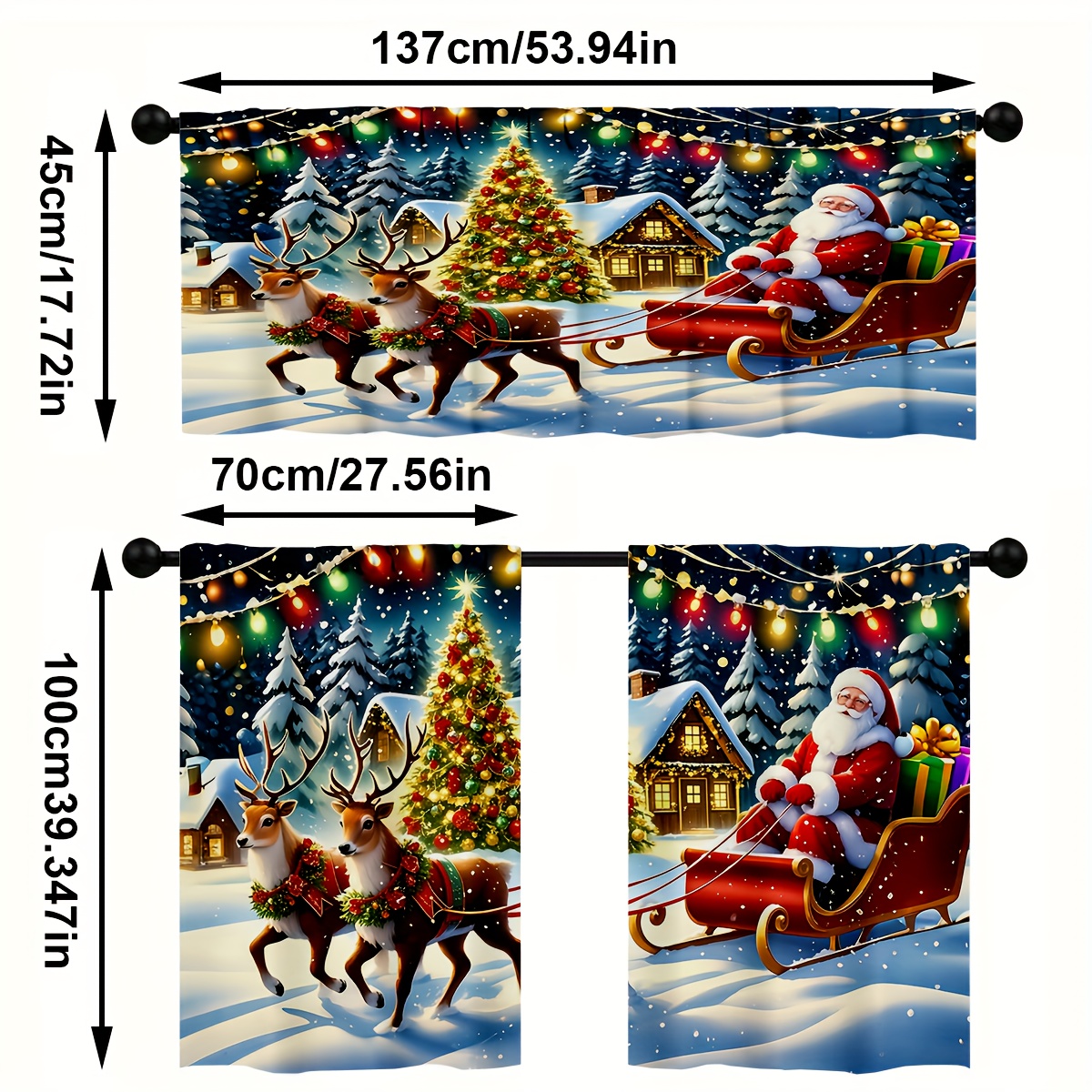 TEMU 3pcs/set Christmas Snowflake Pattern Polyester Kitchen Curtains 3pcs Set For Holiday Decorations