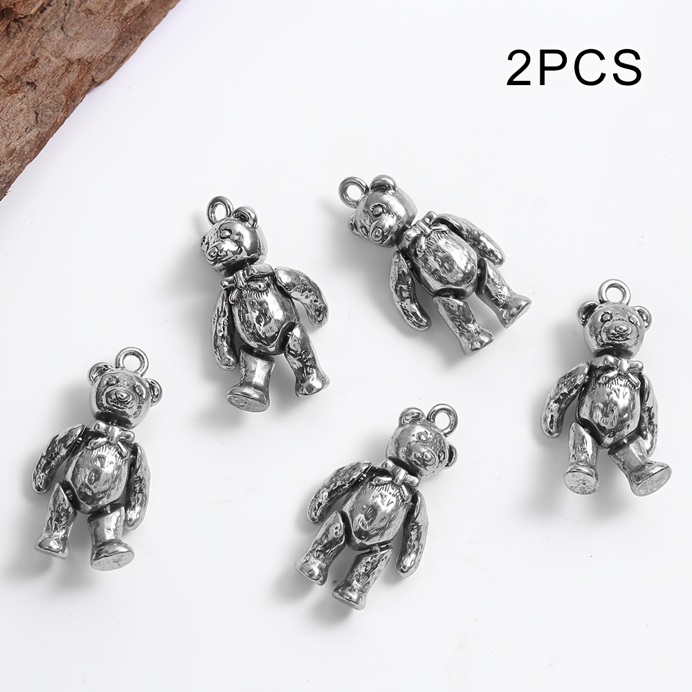 E-shop 2er-Set Vintage-Anhänger in Bärenform, silbrig, handgefertigtes DIY-Schmuckzubehör. Anhänger aus Legierungsmaterial mit dreidimensionalen,