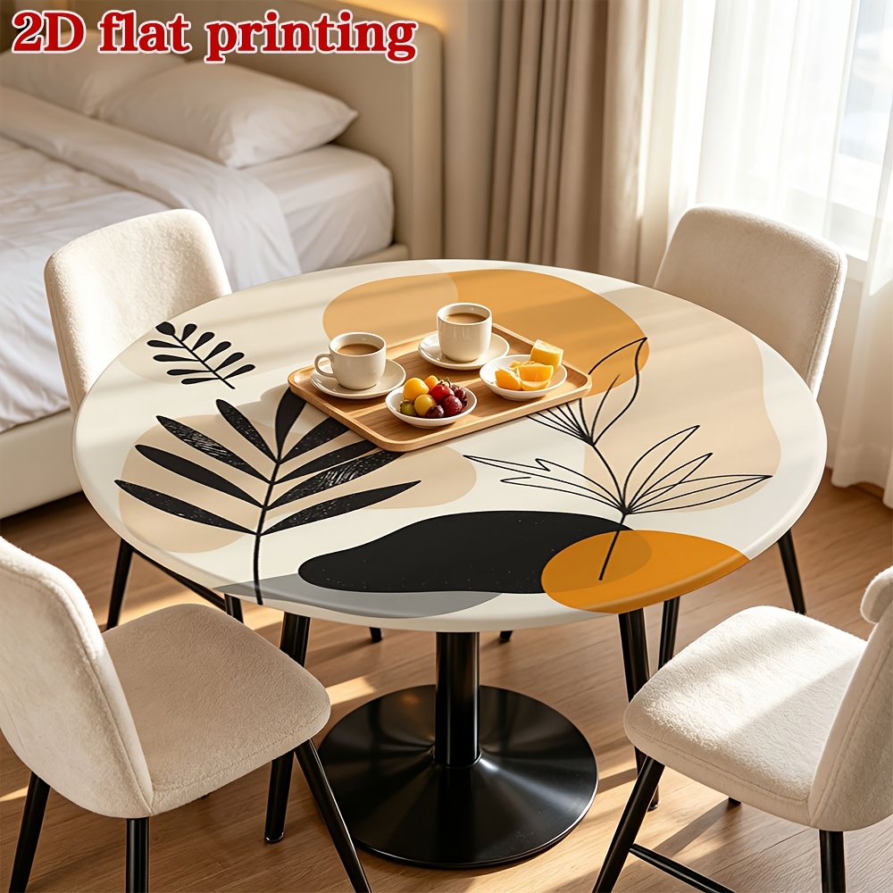 TEMU 2d Flat, 1pc Elastic Round Tablecloth Artistic Dining Table Table Decoration Great For Home Kitchen Dining Room Decor Festive Tableware Cover