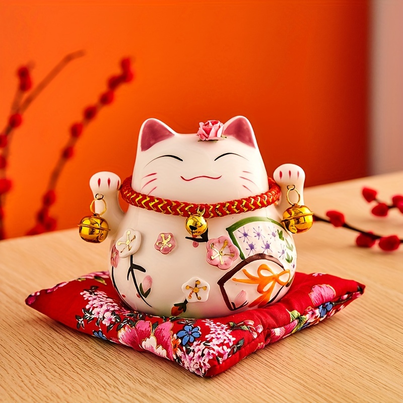 

Festive Ceramic Maneki Neko Statue: A Charm For Good Fortune - Suitable For Indoor And Outdoor Use