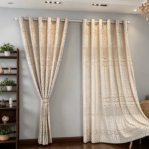 1pc High-Grade Flannel Finished Curtain with Delicate Patterns - Energy-Saving Window for Comfortable Spaces, with Holes