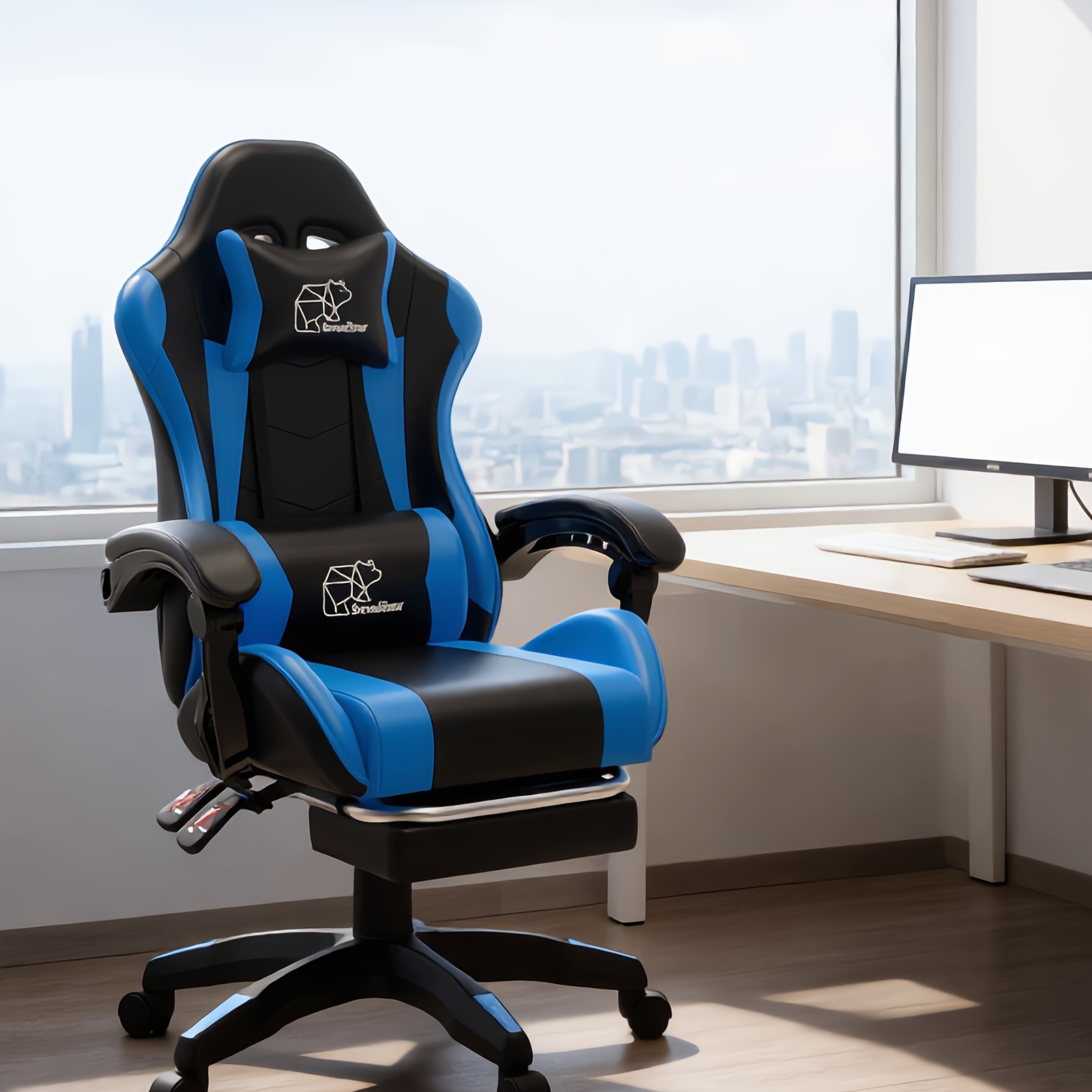 1pc Heavy-Duty Manual Recline E-Sports Chair Suitable for Adults & - Adjustable Footrest/Lumbar Support Gaming Desk Chair with Fixed Armrests, High-Padding Ergonomic Seat for Home Office Computer Chair, Modern for Home and Office Use - Image 4