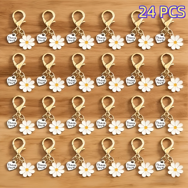 TEMU 24pcs Porte-clés Marguerite avec Pendentif de Remerciement, Charm pour Sac de Dame, Accessoire Tendance, Porte-clés Charm Élégant, Porte-clés