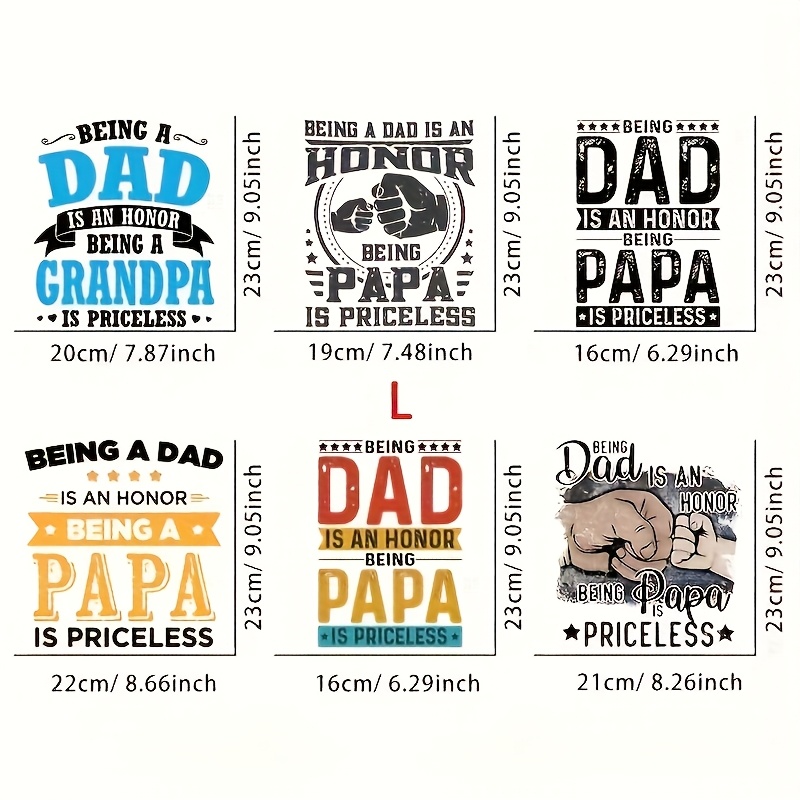 TEMU 6pcs Father's Day Iron-on Stickers - Durable Vinyl Heat Transfer Patches With "dad" & "" Designs, Vibrant Mixed Colors For Diy Men's T-shirts,