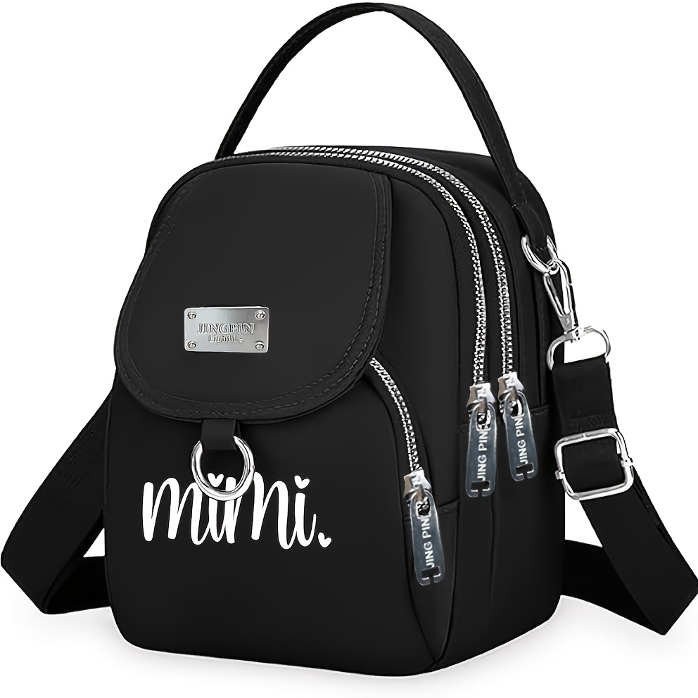 TEMU Women's Mimi Letter & Heart Print Crossbody Bag With Adjustable Strap & Multi- - Nylon Handbag Suitable For Daily Commuting,, Shopping, Parties,