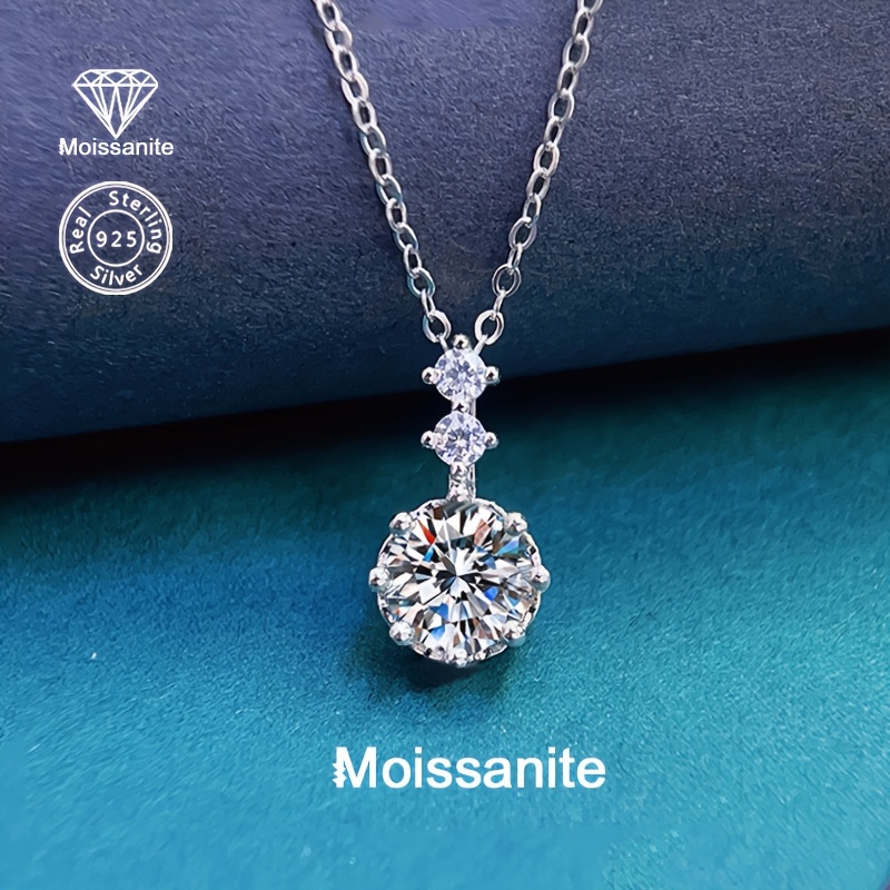 

1pc Elegant Luxury 925 Sterling Silver 1 Carat Moissanite Pendant Necklace For Women, Fashionable Sparkling Jewelry For Birthday, Valentine's, Christmas, , Party, Wedding - All Season Gift