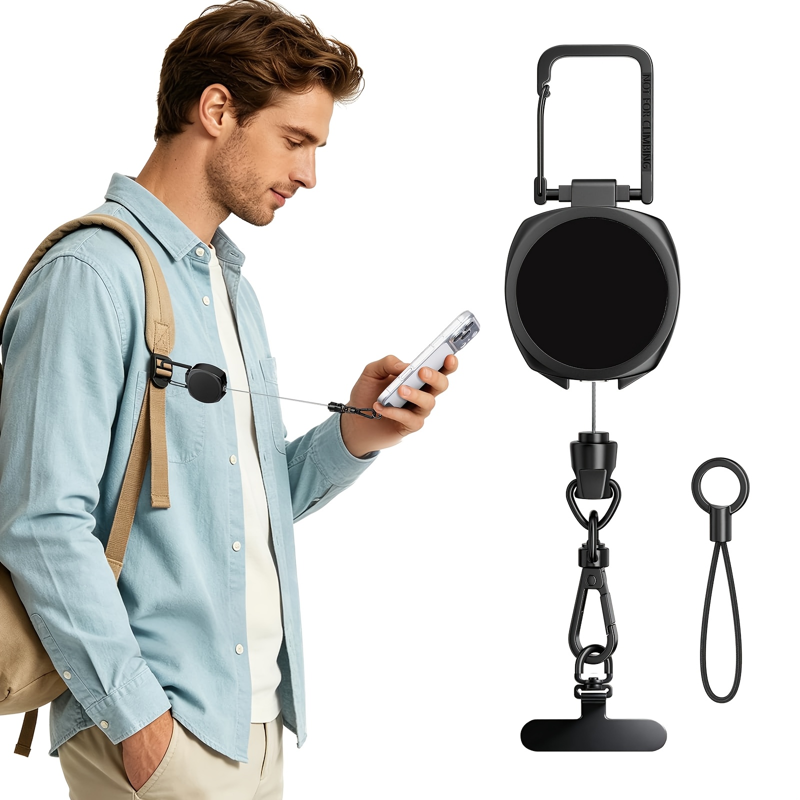 TEMU Anti-theft Phone Tether, Retractable Steel Line Phone Strap Lanyard Leash Metal 360° Tether Tab For Skiing Hiking Fishing Climbing Cycling
