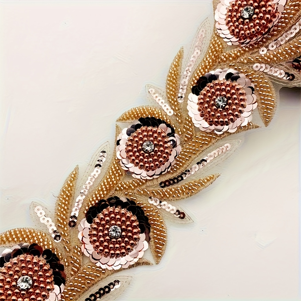 TEMU Cinta de lentejuelas brillantes de 50 cm con forma de flor, cinta de encaje de lentejuelas para decoración de ropa, adornos de costura para