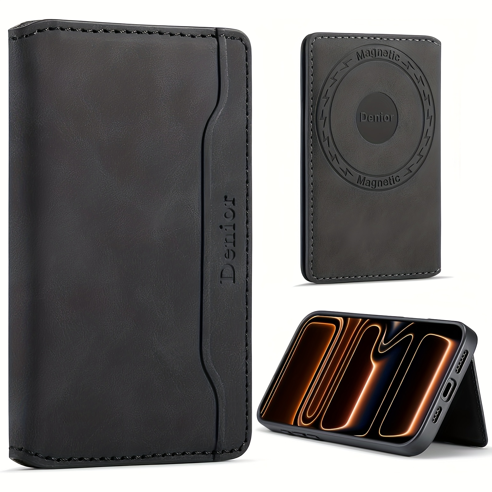 Image of Denior | Slim Credit Card Magnetic Wallet(3 Card Slots) | Faux Leather | Strong Magnetic Can To Your Phone | A Nice Gifts For Men