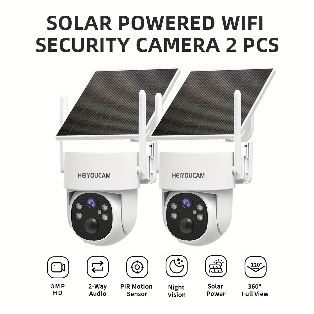 TEMU 2pcs/4pcs Solar Security Camera Outdoor-3mp Fhd Solar Security Cameras Wireless Outdoor With 360° View, Smart Siren, Spotlights, 3mp Color Night