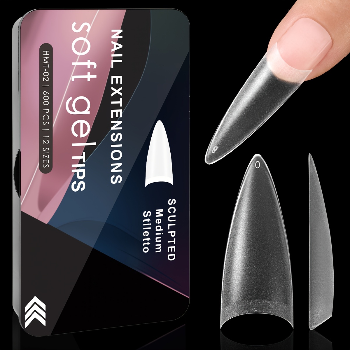 TEMU 600 Piezas de Tips de Gel QuickChic, Formas Bailarina, Stiletto, Ataúd, , Extensiones de Uñas Escarchadas con Diseño Geométrico, Tips de Uñas