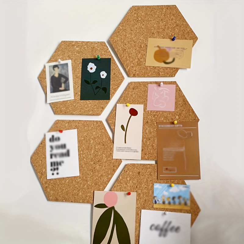 

4pcs Hexagon Cork Bulletin Boards, Self-adhesive No Nails Needed, Contemporary Wall Decor, Photo & Notes Display Panels, Wooden Material