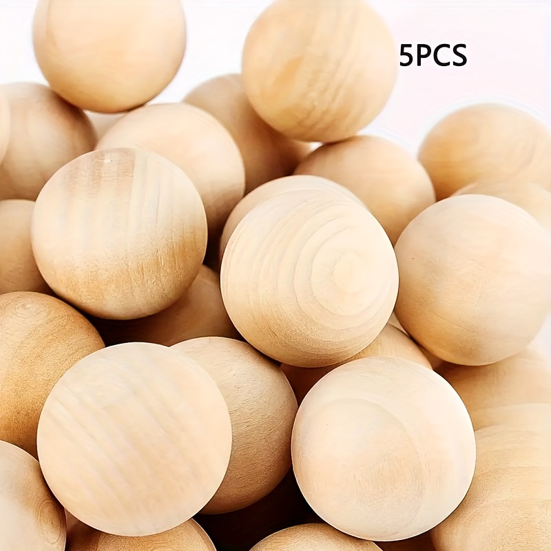 Image of 5 Large Unfinished Wooden Beads, Handcrafted Round Wooden Beads And Smooth Polished Wooden Beads For Home Decoration Additions, Suitable For Jewelry Making And Handicrafts (beads)