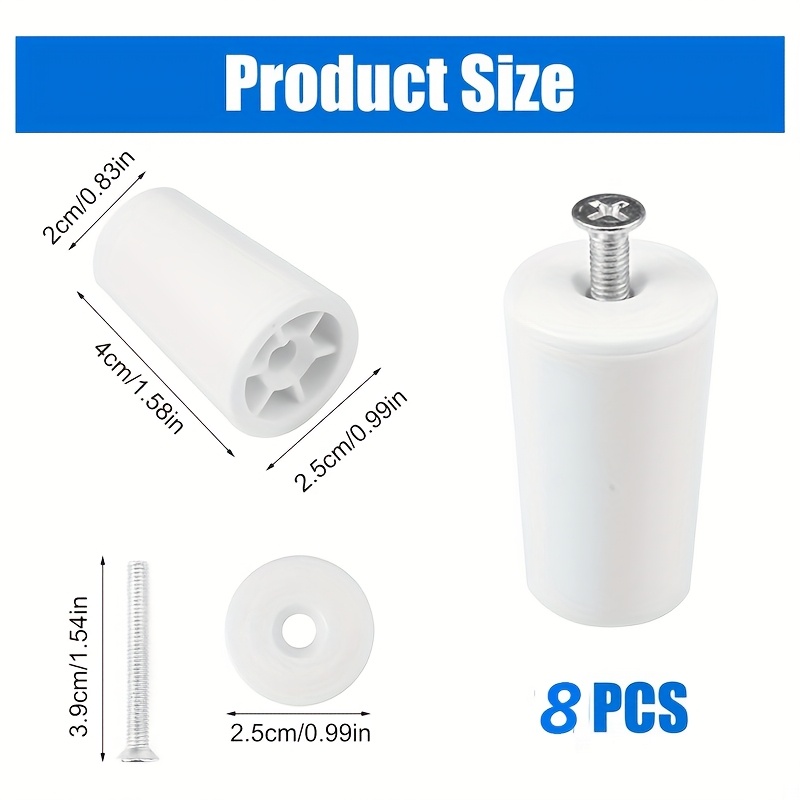 8pcs White Pvc Roller Door Stop Wheels, 40mm With Full Installation Kit, Anti-slip Limiters For Sliding Doors