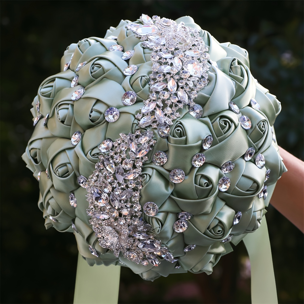 zamonaviy to'y buketi, porloq kristallar bilan, polyester va spandex, qo'lda ushlash uchun to'y gulchambari, w445 tafsilotlari 6