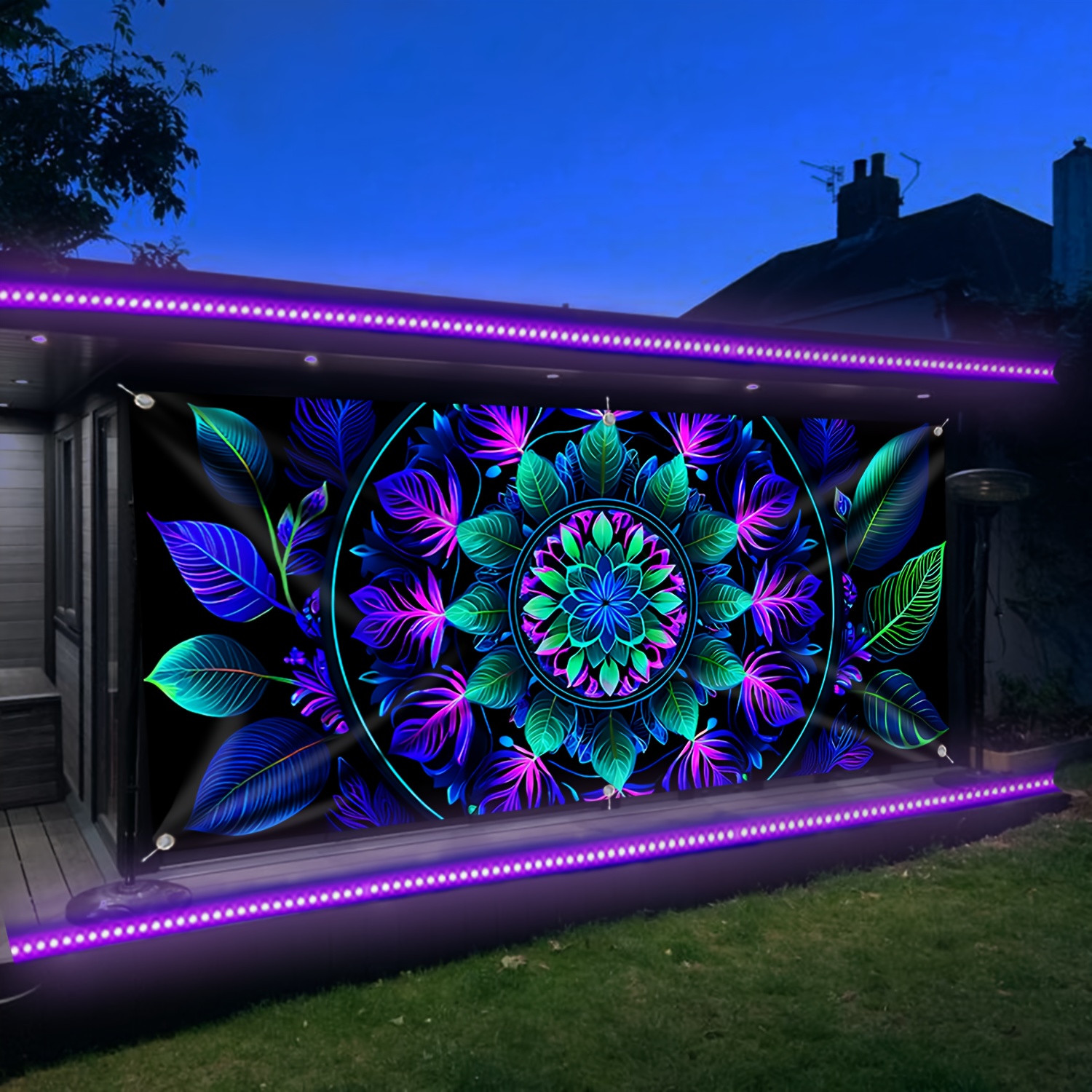 

Bohemian Door Banner - Uv Black Light Reactive, Large Outdoor Christmas Decoration, Parties & , With Pre- Holes, Best For Christmas