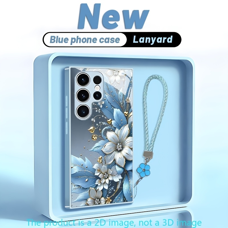 TEMU Phone Case: Floral New Strap Set Metal Paint Tempered Glass Phone Case, Suitable For Galaxy S25/s25 /s25 Ultra/s24/s24 Fe/s24 /s24 Ultra/s23/s23