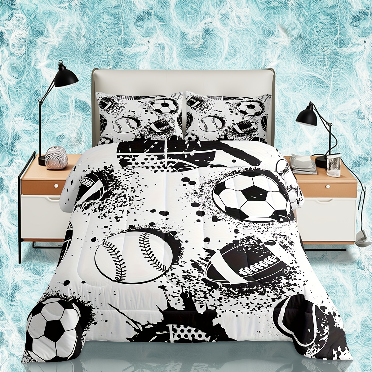 Baseball Comforter Set, Baseball Bat Bedding Set for Adults Teens, Grey  Rustic Wooden Comforter Luxury Sports Quilt Set Room Decor (1*Com