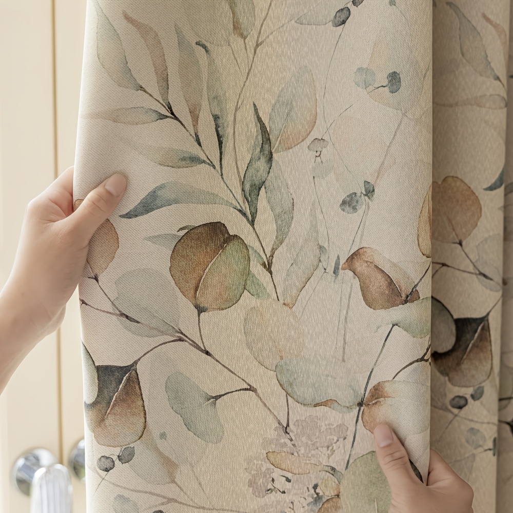 TEMU 1pc Rustic Brown Floral Blackout Curtains, Thermal Insulated Country Style Drapes, Room Darkening Window Treatments For Living Room Bedroom