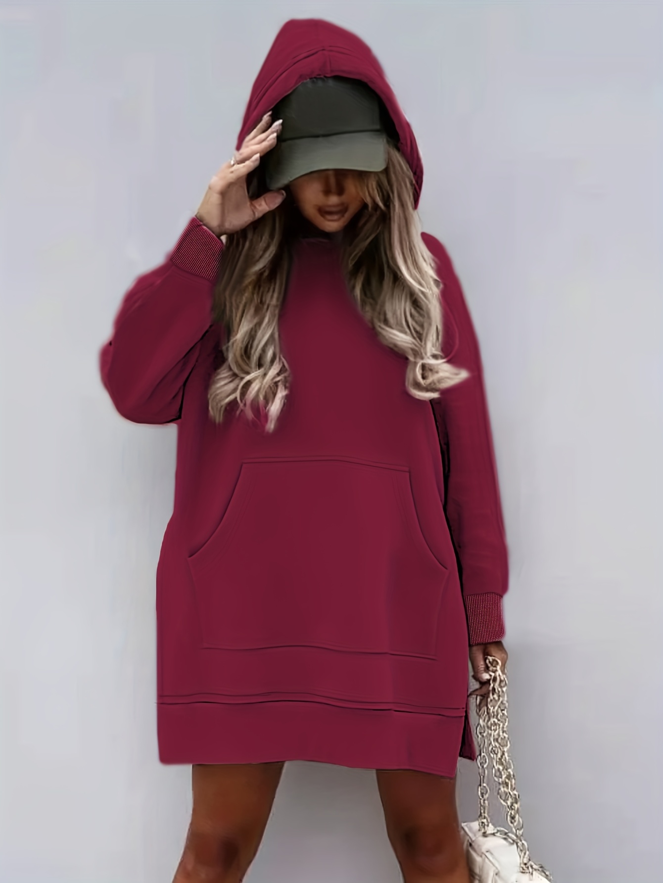 γυναικείο χουχουλιάρικο φλις μπλούζο με κουκούλα, πλαϊνό σκίσιμο & τσέπες - μακρυμάνικο casual πουλόβερ, μονόχρωμο, ζεστό & κομψό για φθινόπωρο/χειμώνα, casual φούτερ, |φλις μπλούζα με κουκούλα|φλις μπλούζα με τσέπες, μπλούζα φλις Στοιχεία είδους 8