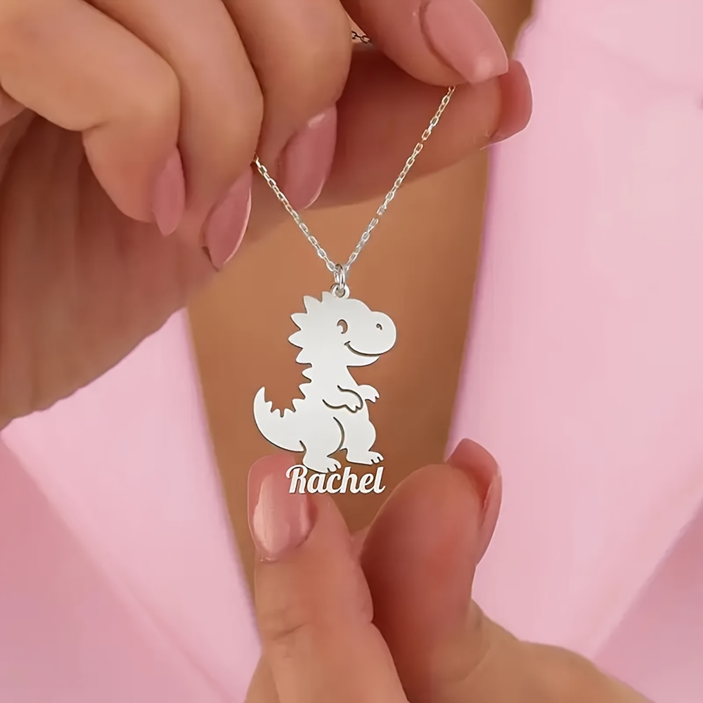 E-shop Personalisiertes Edelstahl-Dinosaurier-Namenskette, Individueller Schmuckgeschenk, -Dinosaurier-Schmuck, Geschenk für Dinosaurier-,