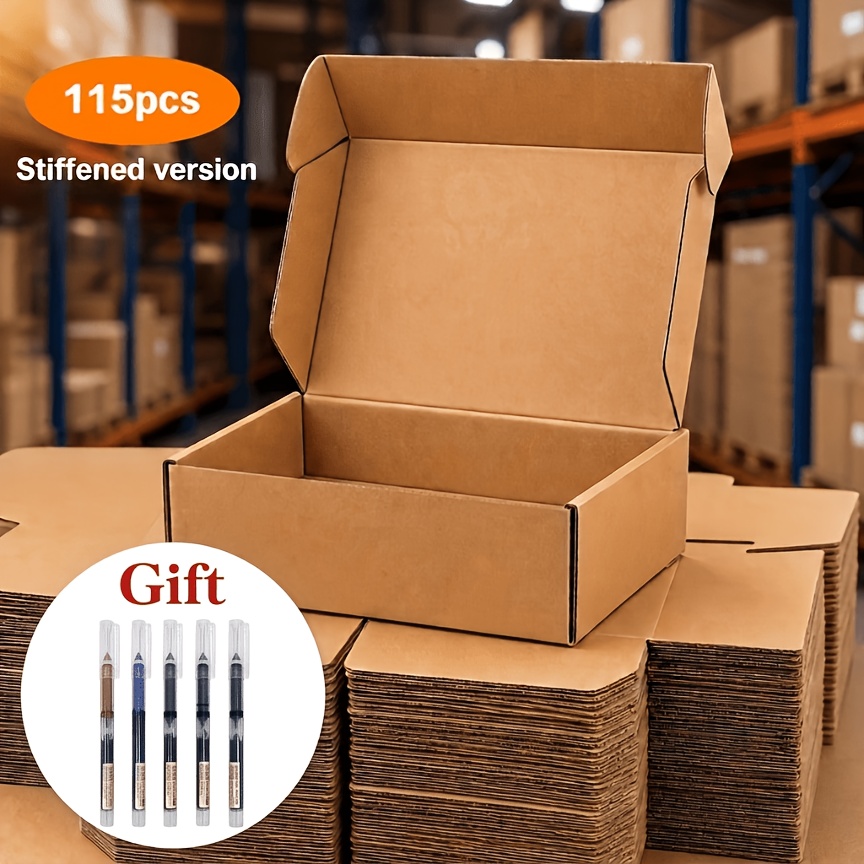 TEMU 110-pack Natural Paper Corrugated Mailing Boxes, Includes 5 Colored Markers, 6×4×1.5 Inches, Thickened Foldable Shipping Packaging Boxes,