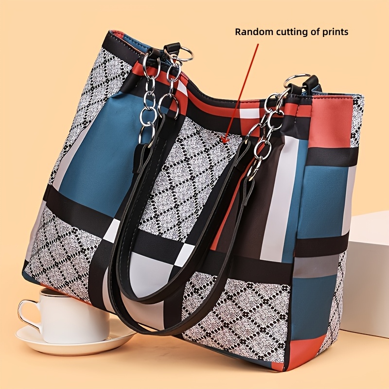 TEMU Sac à bandoulière décontracté vintage pour femme, grand sac polyvalent de grande capacité pour les quotidiens, à blocs de couleur, avec découpe