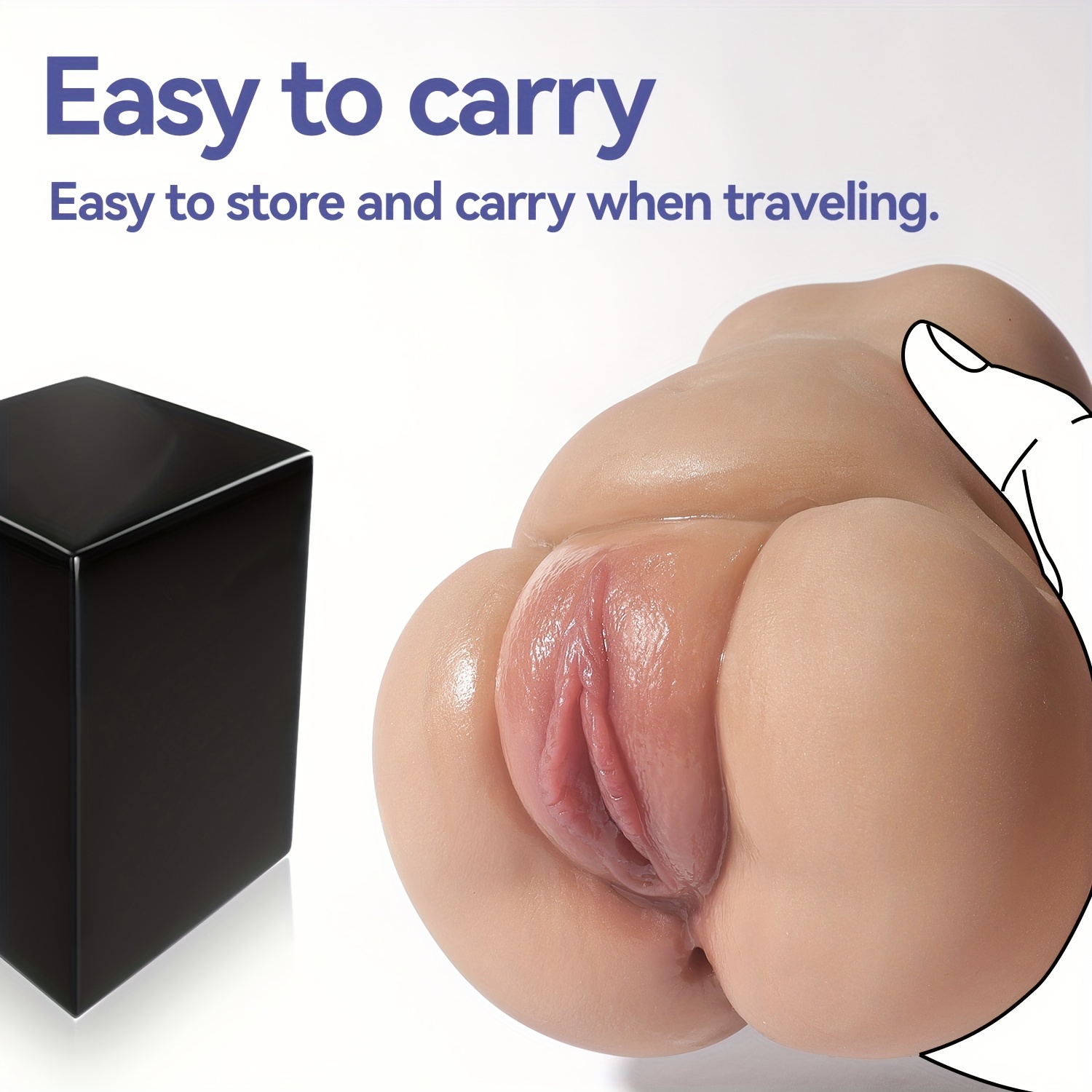 Amay Soft TPE Realistic Male Masturbator - Dual Vagina & Anus Channels Pocket Pussy, Handheld Design for Enhanced Pleasure