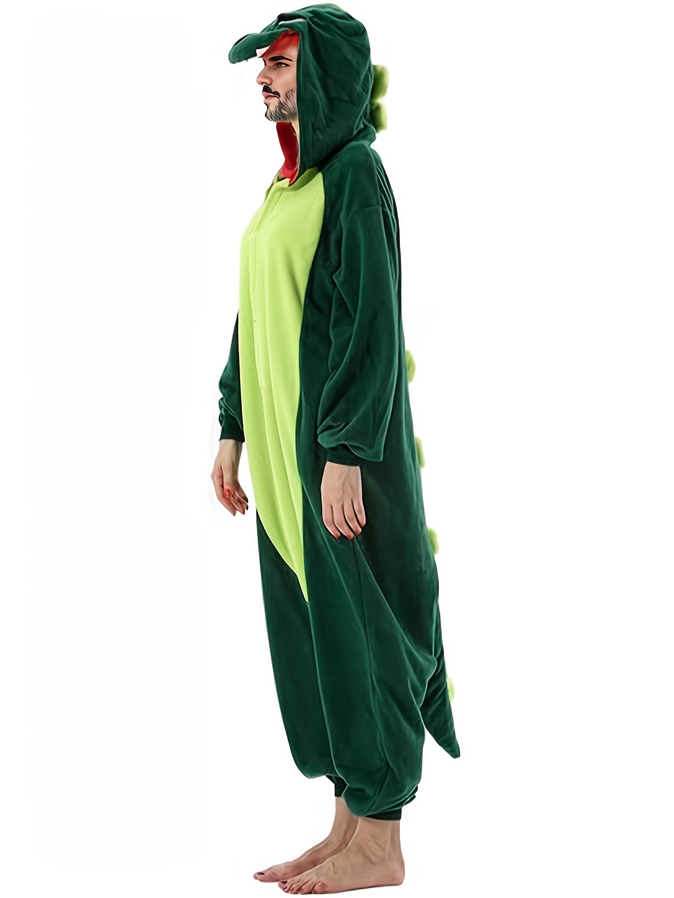 cozy dinosaur onesie pajamas soft plush green yellow striped Temu