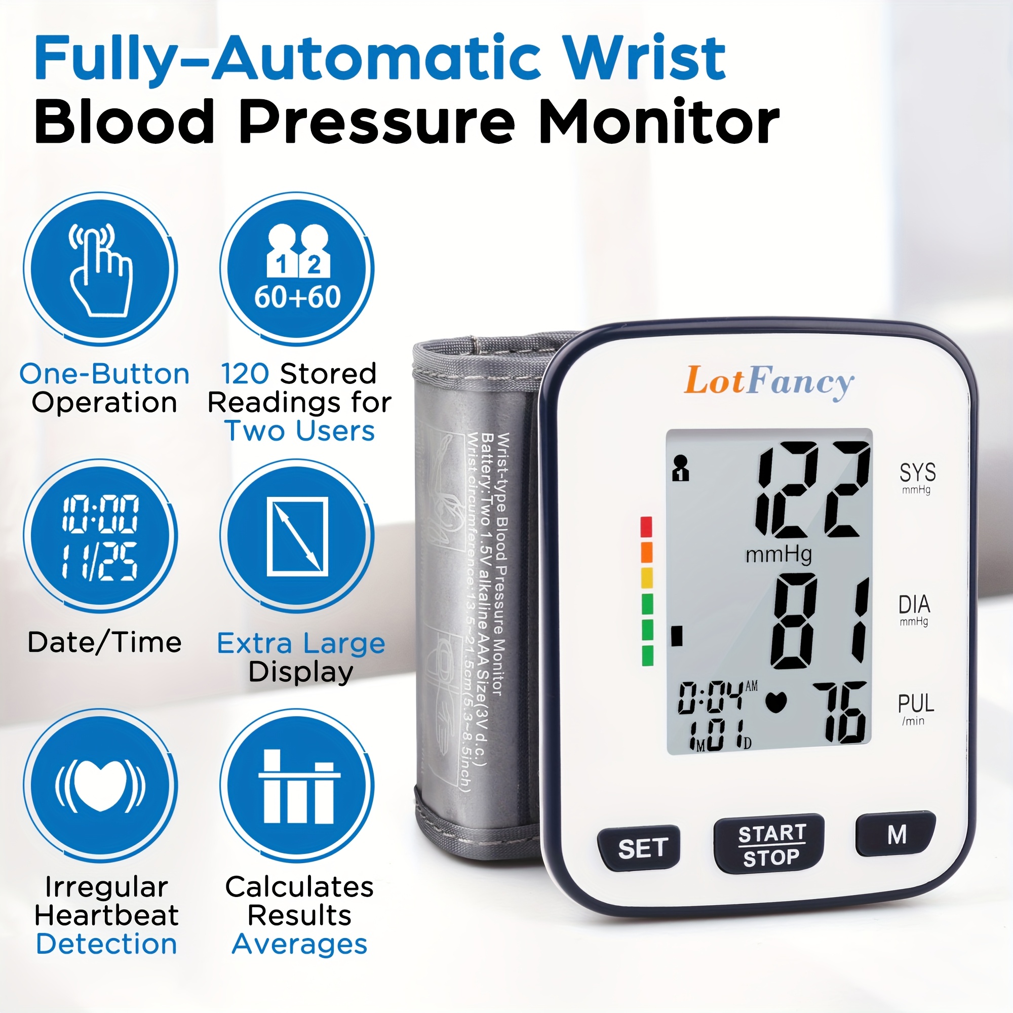 automatic digital wrist   with large lcd display adjustable cuff accurate     for adults 36v or below battery operated batteries not included   for adults health monitoring   durable construction Product details 0