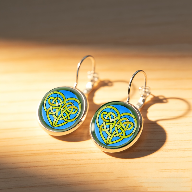 2pc Round Glass Inlaid Base Earrings Set