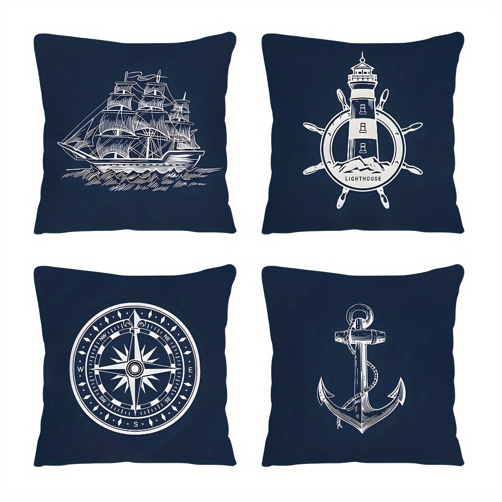 

4pcs, Pillows With Nautical Exploration Patterns Suitable For Living Room Bedroom Sofa Home Decoration 18 * 18 Inches, Study Decoration Pillowcase Cover No Pillow Core