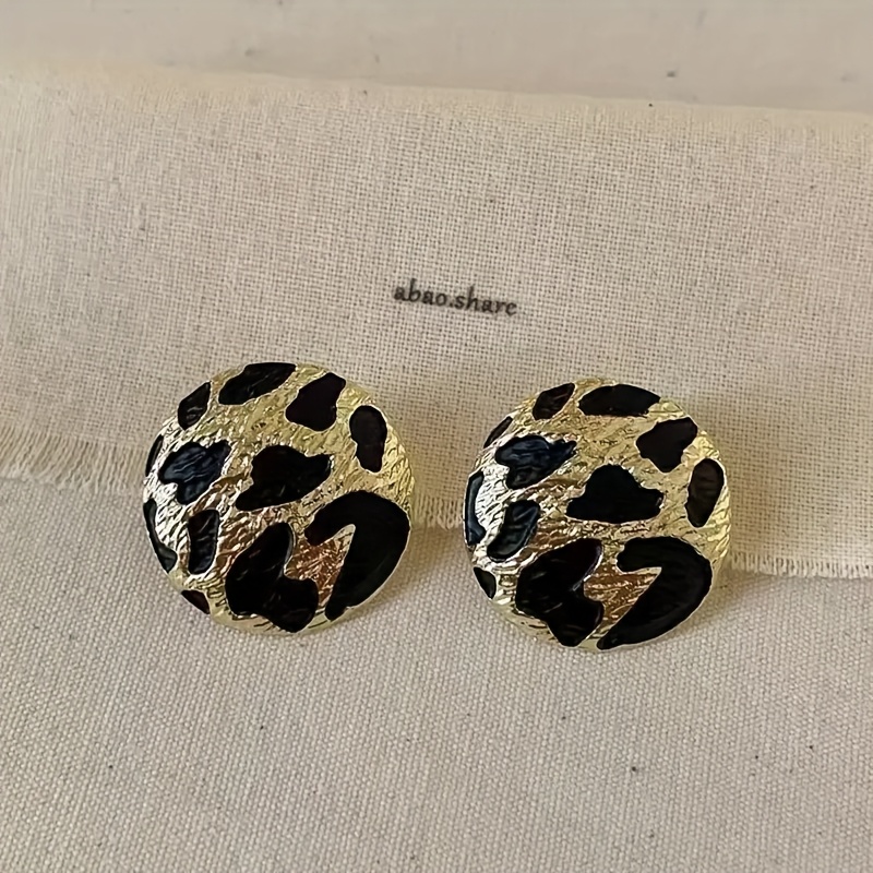 Irregular Leopard Print Round Earrings For Women, Fashionable And Elegant Minimalist Pattern Stud Earrings