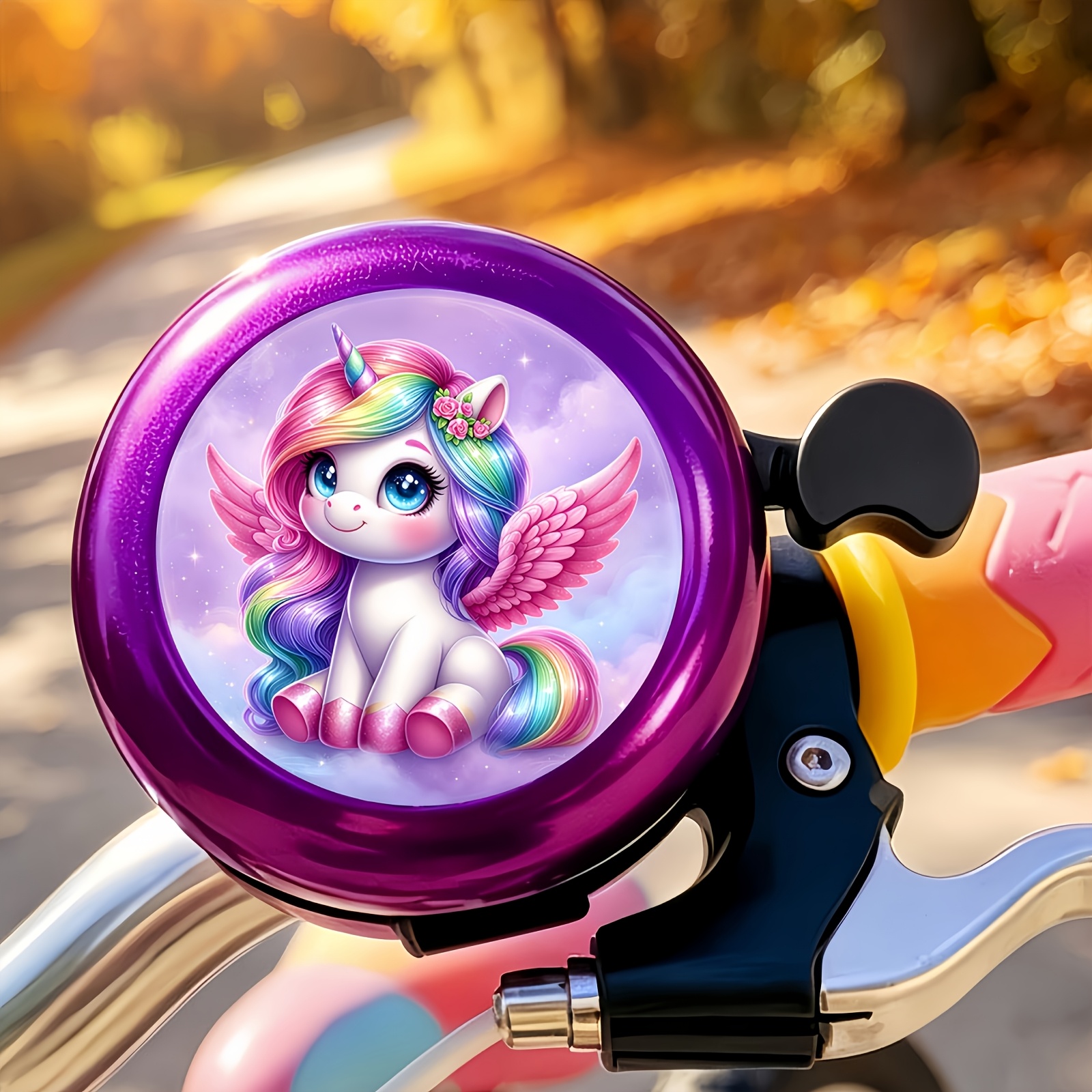 TEMU Sonnette de vélo avec motif licorne ailée rose, son et claironnant, robuste et durable, convient aux vélos de montagne, vélos de route, vélos