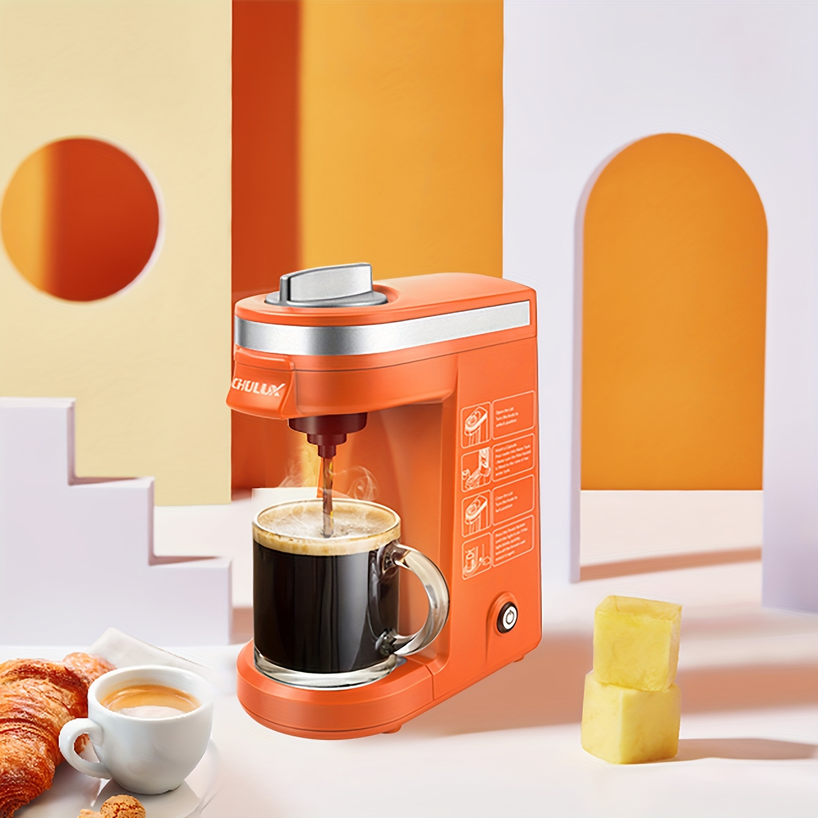 

1pc Chulux Classic Matte Single- Coffee Maker - , Tea, And Ground Coffee With 12oz Water , Reusable Filter, And Fully Automatic - 800w, 120v, Us Plug, Orange