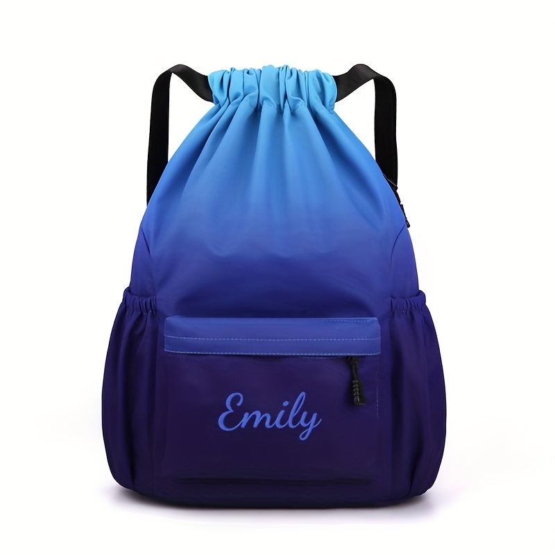 TEMU 1pc Custom Embroidery Gradient Drawstring Backpack - Lightweight Durable Polyester Gym Bag With Multiple Pockets, Travel Backpack For , Gradient
