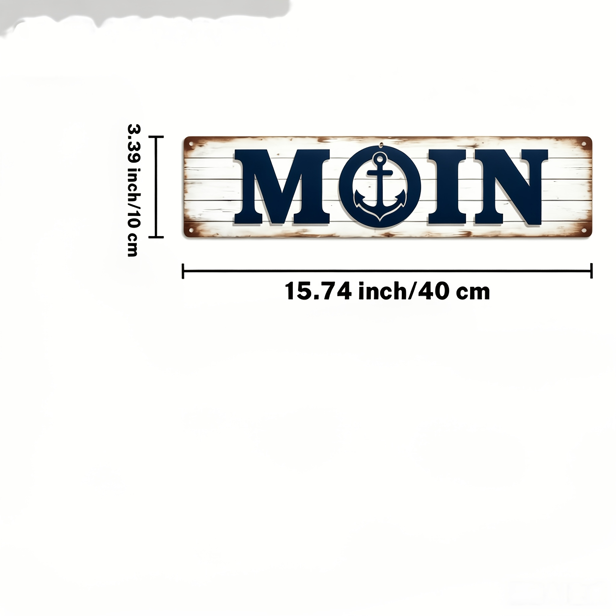 TEMU 2D-Flach, 2D-Flachebene, . MOIN-Logo – Vintage nautische Anker-Wanddeko, Kunst-Weißholz-Optik mit Marineblau, Küstendekoration im Landhausstil,