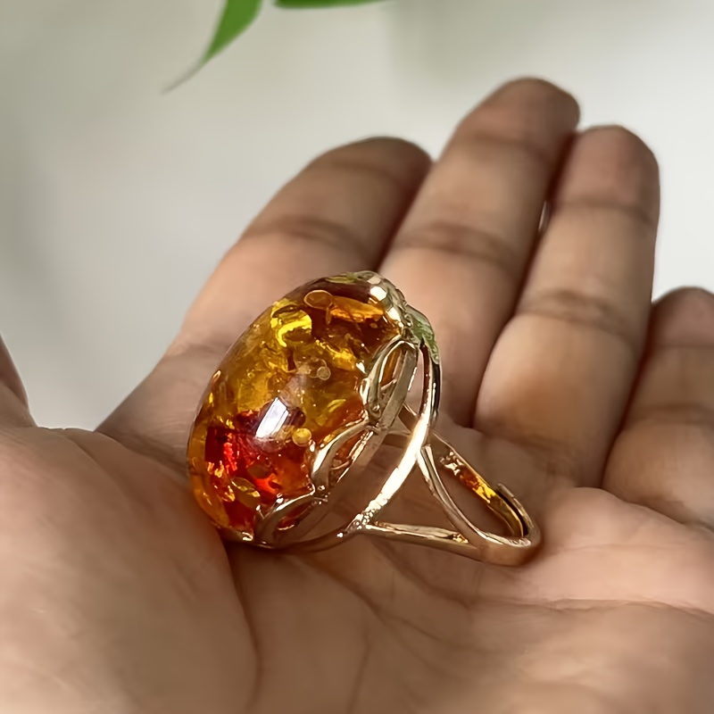 TEMU Bague en cire d'abeille et de fleur naturelle - Grande bague ovale en fausse naturelle cabochon, bague pour les occasions quotidiennes et