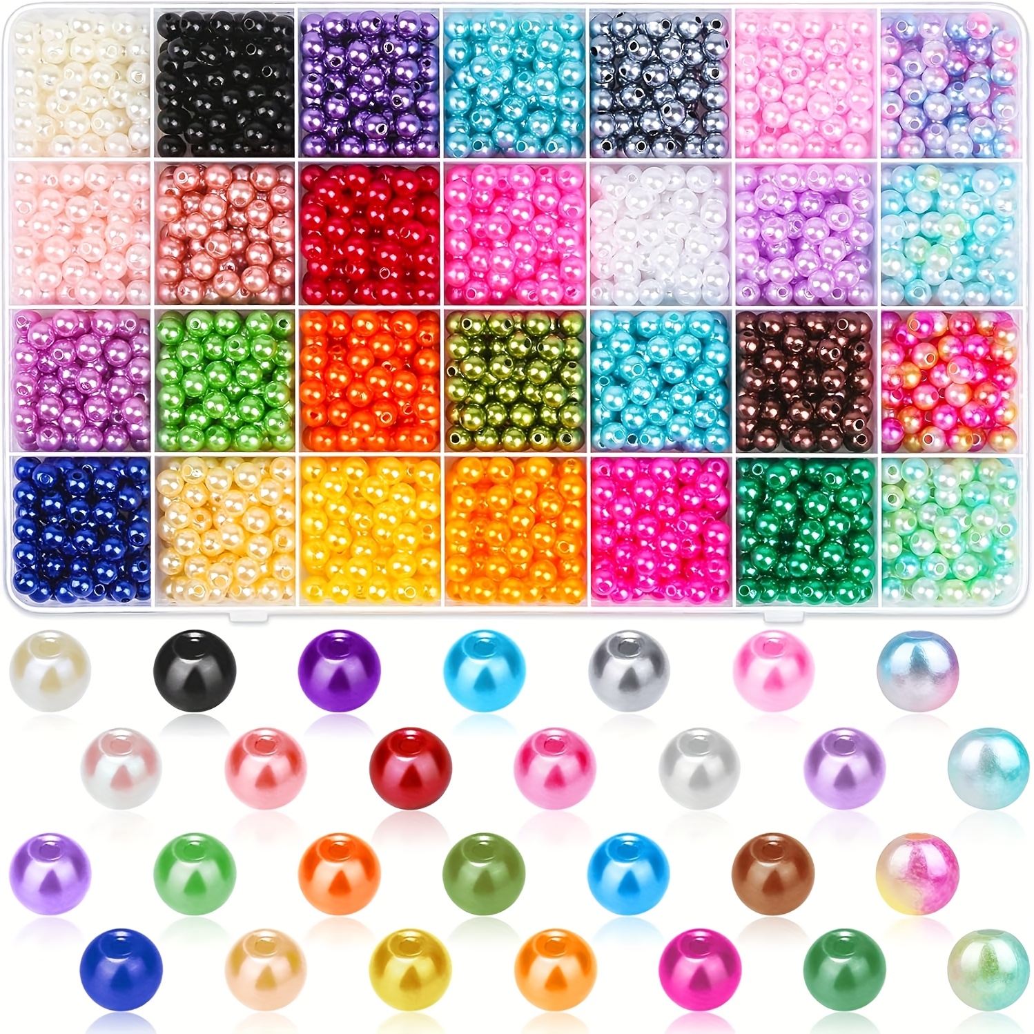 1400pcs 6mm Round Artificial Beads - 28 Ombre Colors With Pre-drilled Holes | Craft Kit For Bracelets, Necklaces, Earrings | -one Compartments Storage Box For Organized Beading