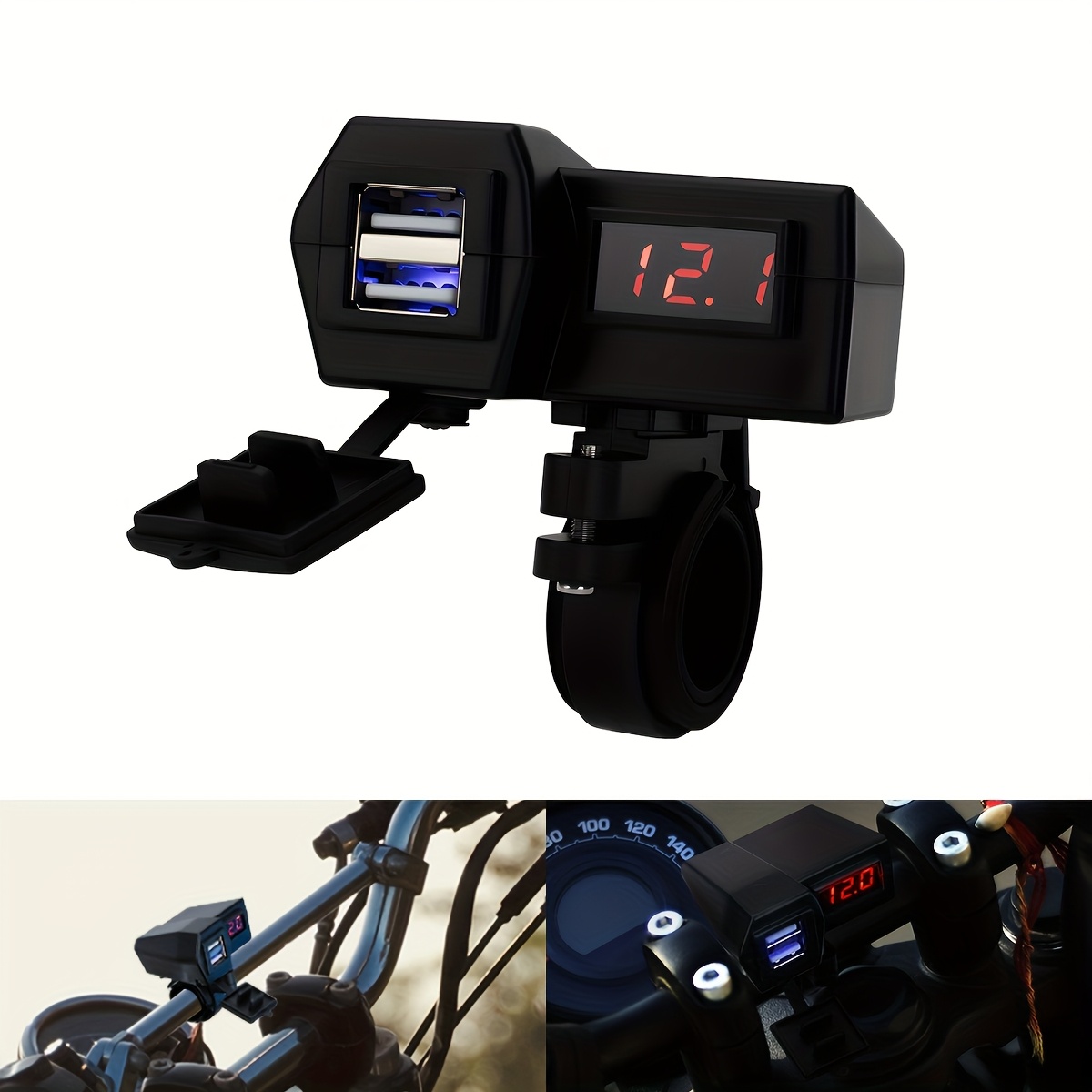 Alternative view of KEVANLY 1pc Cargador Multifunción para Motocicleta con Medidor de Voltaje USB Dual (Tipo de Manillar) Accesorios…
