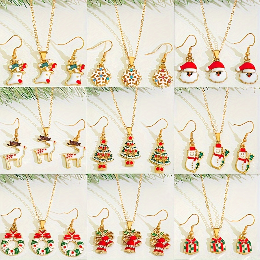 

9 Christmas Jewelry Set, 9 Styles Necklace Set For Ladies, , Wreath, Christmas , Elk, , , , Box, Necklace Set, Christmas