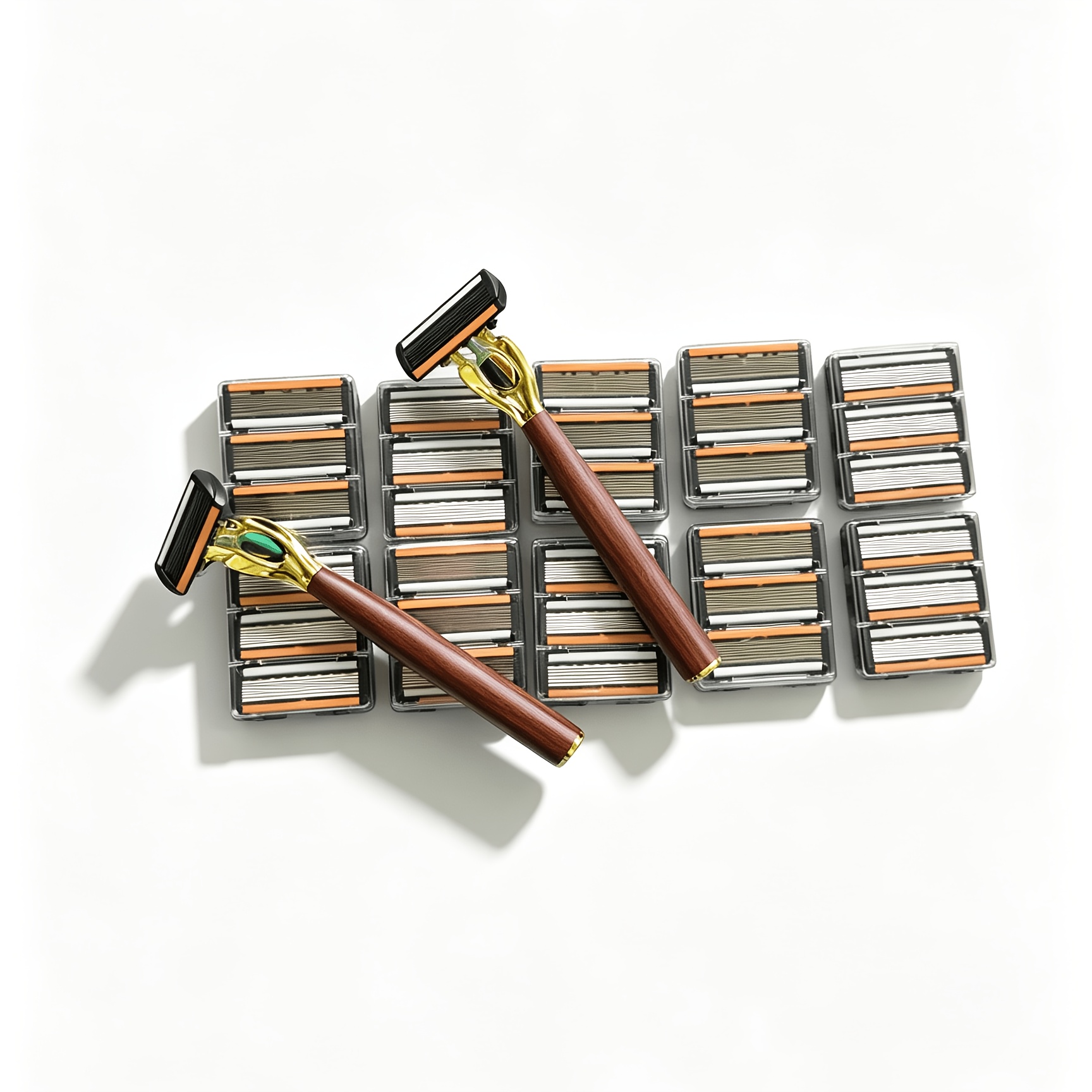 TEMU Wood Grain Texture Manual Safety Razor, 2 Handles + 30 With Multiple Quantity Package Options, High-quality Light Luxury Vintage Style Men's