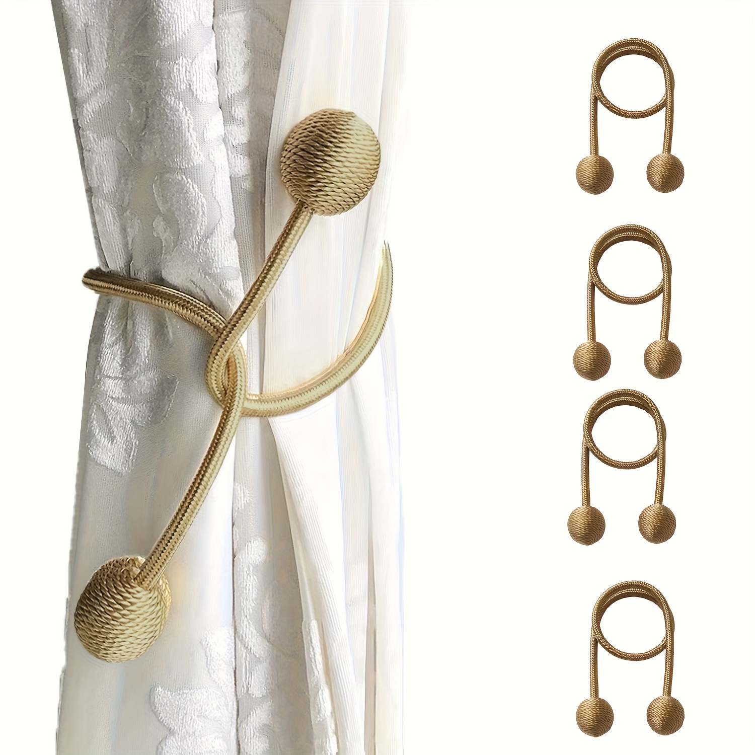 TEMU Lot de 4 Attaches-Rideaux DIY de Qualité Supérieure, Style Moderne et - Motif Corde Tressée, Boucle Durable pour Voilage, Bandeau pour Rideaux,