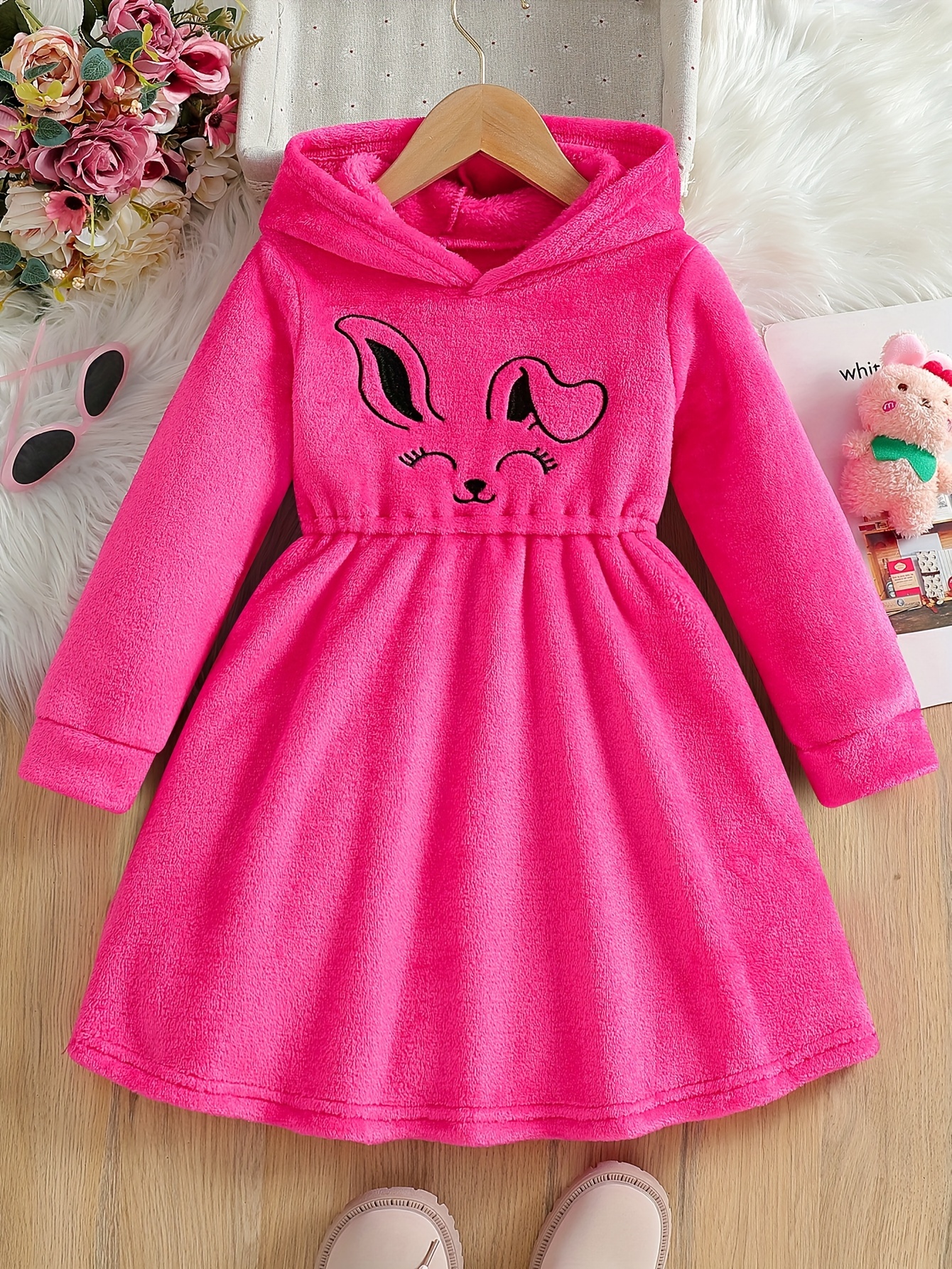 girls cute bunny embroidered long sleeve hooded dress Temu Germany