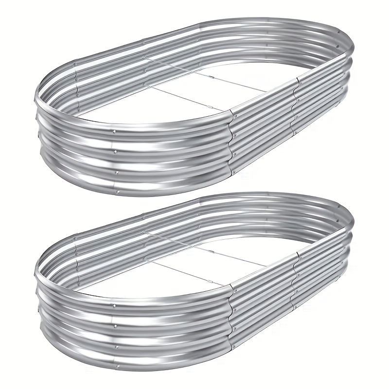 TEMU 2 Heavy-duty Galvanized Raised Planters, Outdoor Planting Racks, Large Oval-shaped Raised Planters, Ideal For Gardening, Growing Herbs,