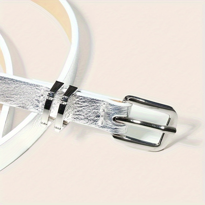 Silvery Thin Belt with Small Buckle for Women