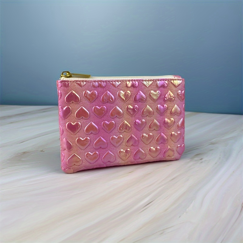 Women's Slim With Heart Pattern - Cute Zipper Pocket Purse Suitable For, Cards & Cash - Compact For,, Ladies