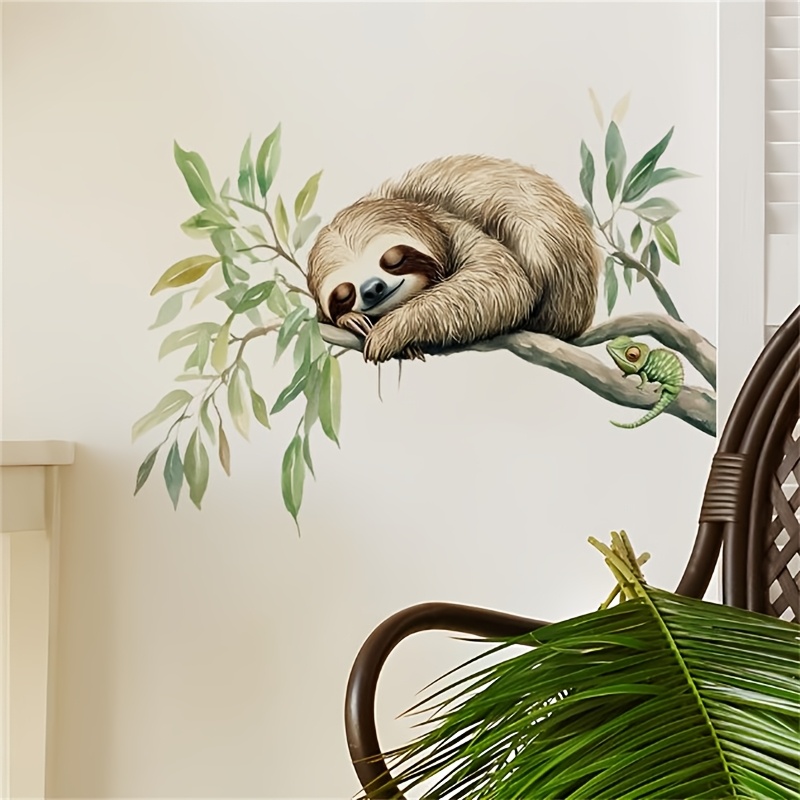 Sloth-themed Self-adhesive Wall Decal For Bedroom & Living Room Decor, Mixed Colors