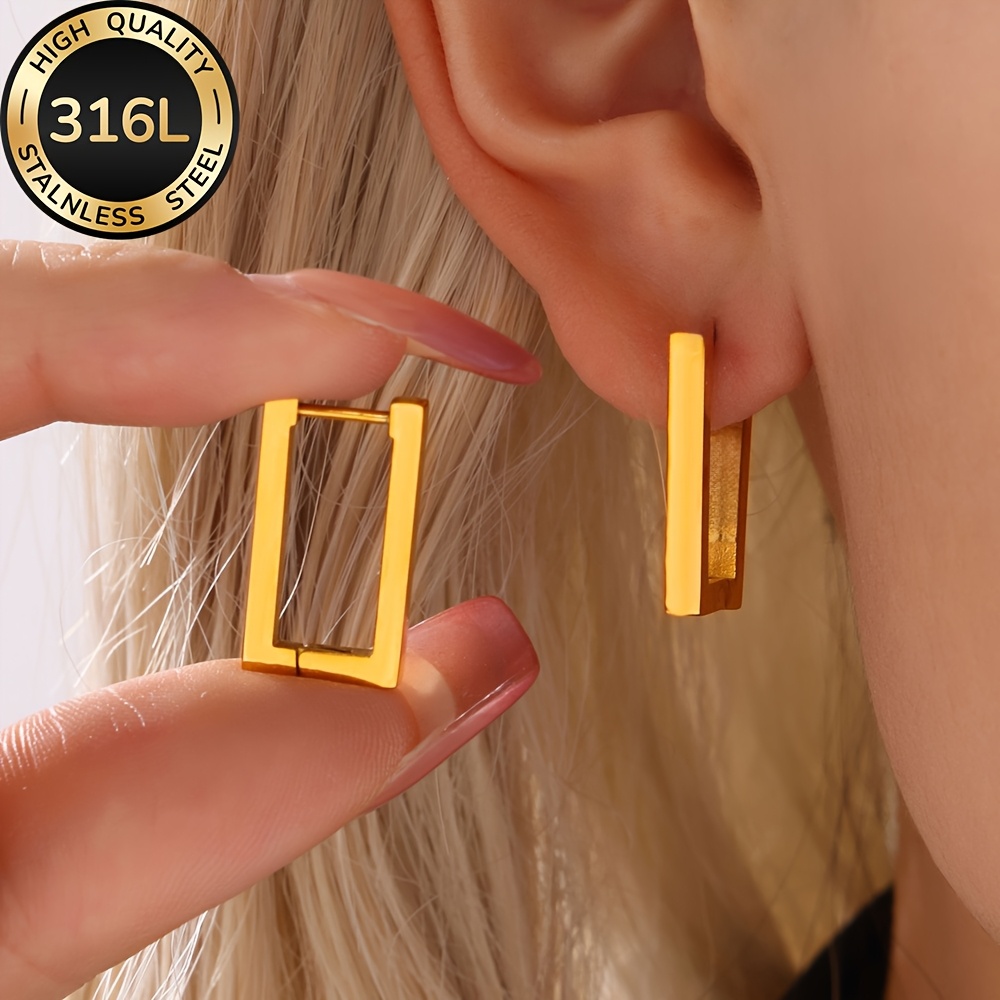 E-shop Hochwertige Edelstahl Hypoallergene Goldene Quadrat-Ohrringe, Verblassungsfest, Einfach Elegant, Modische Damenohrringe für den oder Partys,